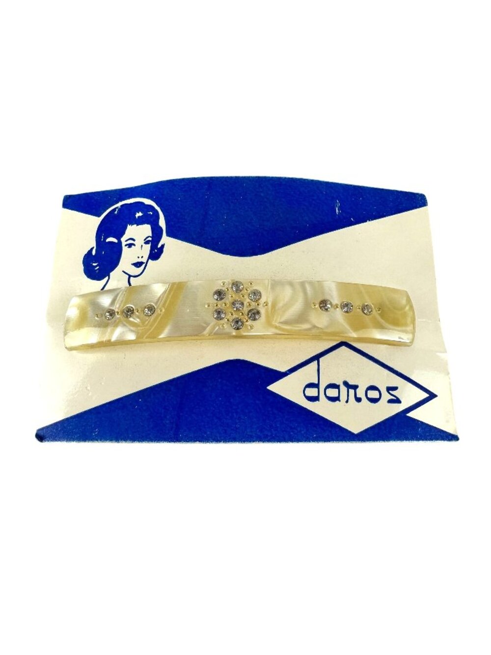 Vintage Daros Lucite Hair Barrette With Rhinestone Accents
